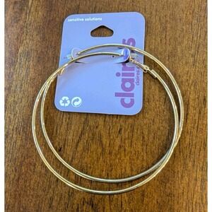 Claire's 3" Gold Hoop Earrings Sensitive Solutions NEW Timeless Jewelry